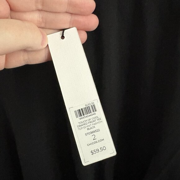 Chicos Women Sz 2 US L Black Touch Of Cool Short Sleeve Draped Front Tee NWT - Picture 10 of 13
